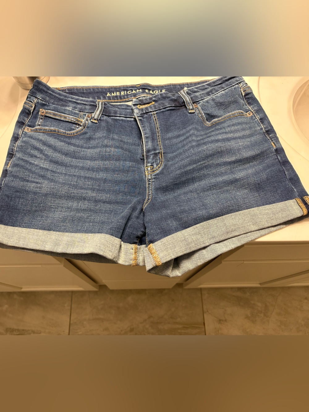 American Eagle Outfitters Women's Blue Rolled-Hem Denim Shorts
